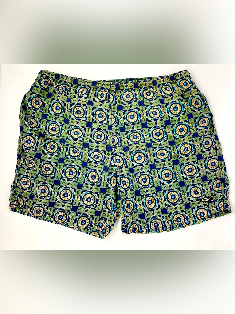 VTG 80’s Men’s Gotcha Blue/Green Medallion Psychedelic Print Swim Trunks | XL
